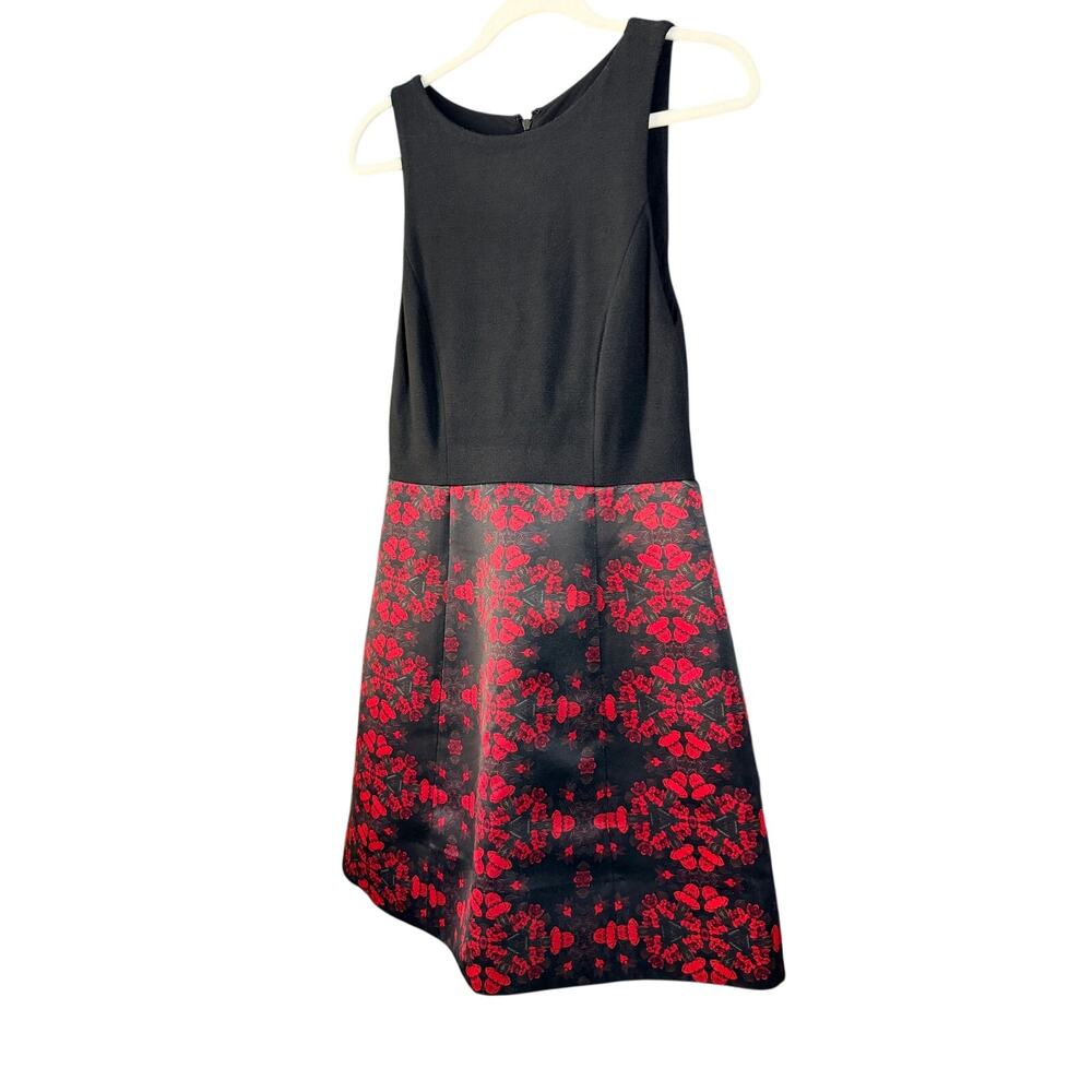 0265 Alice + Olivia Black Red Floral Print Fit Flare Mini Dress Size 2-4